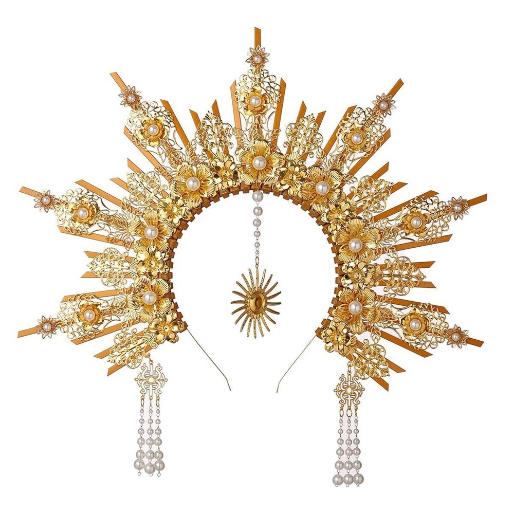 1809 Goddess Gold Spike Halo Crown Headpiece NYLON ZIP TIE Wedding Bride
